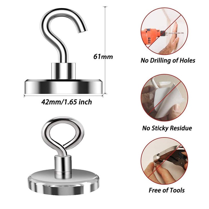 EVISWIY 150LBS Strong Magnetic Hooks Heavy Duty for Hanging Cruise Cabins Large Magnet Hooks for Fridge Whiteboard Locker Grill Magnetic Hanger Powerful Magnets with Hooks Eyebolt 4Pcs - Image 3